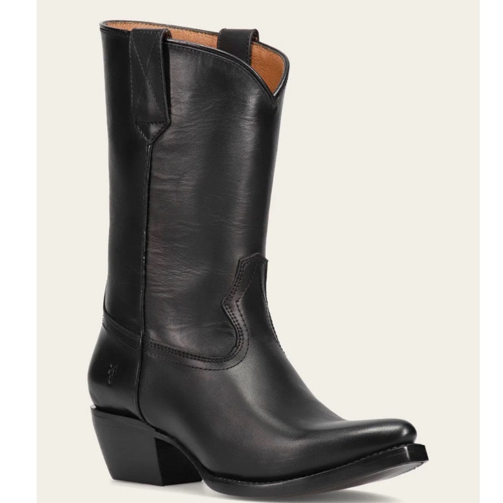 NEW FRYE SACHA MID PULL ON Black Leather Cowboy Boots